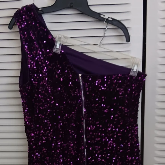 Purple Sequin One-Shoulder Dress, Size 16 - Picture 4 of 4